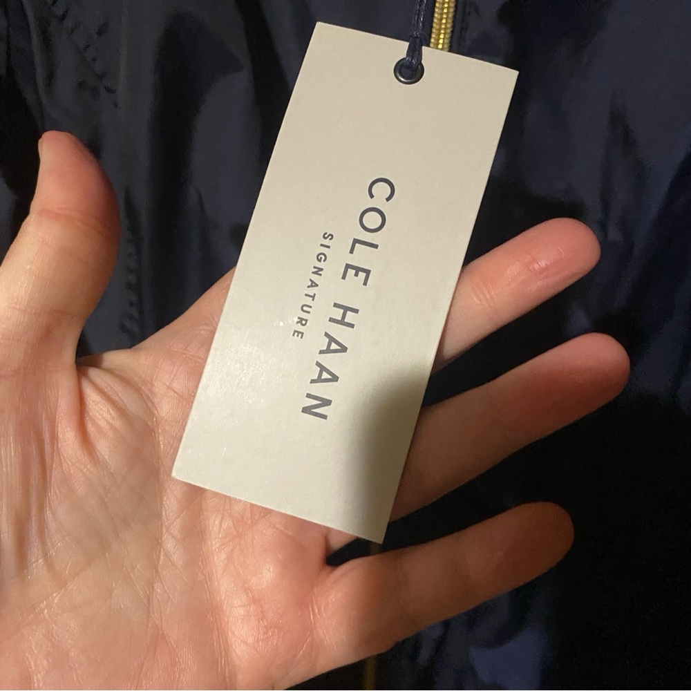 Cole Haan Navy blue hooded rain windbreaker jacket New cinched XL packable - Picture 7 of 10